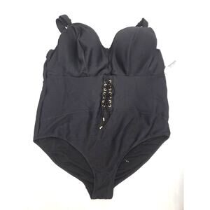 SWIMSUITS FOR ALL WOMEN'S ONE PIECE BLACK SWIMSUIT, SIZE 28 Built In Bra